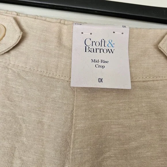 Croft & Barrow Mid Rise Crop Pants Women’s 0X Beige Linen Blend NWT - Picture 2 of 3